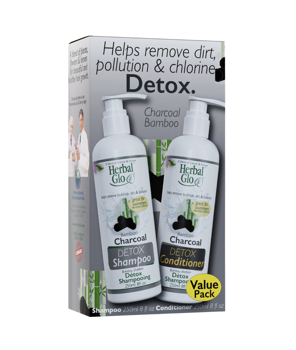 Shampoing et Revitalisant Detox au Charbon activé - Herbal Glo - 2 bouteilles de 250ml